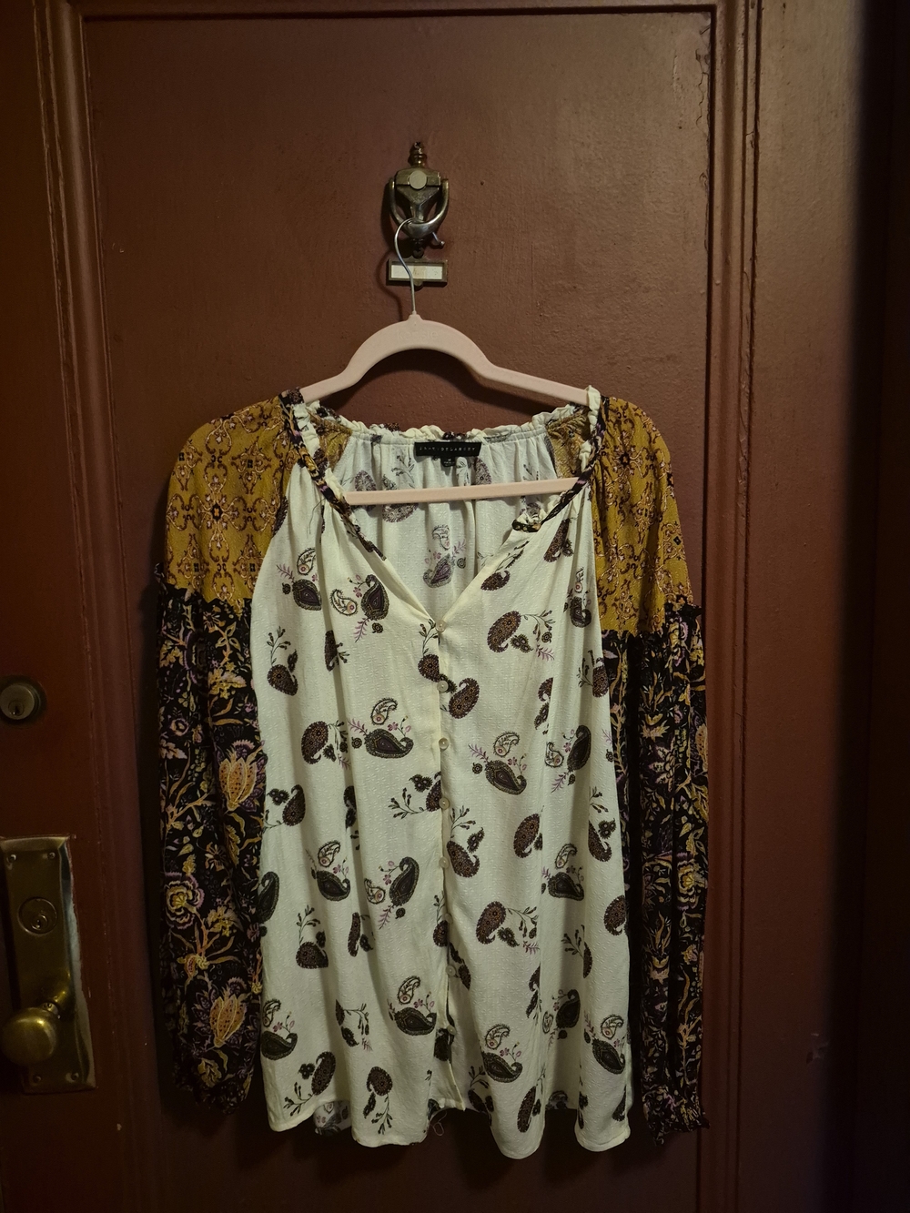 Jane and Delancey Cream Floral Tunic with Purple Paisley Accents Size M